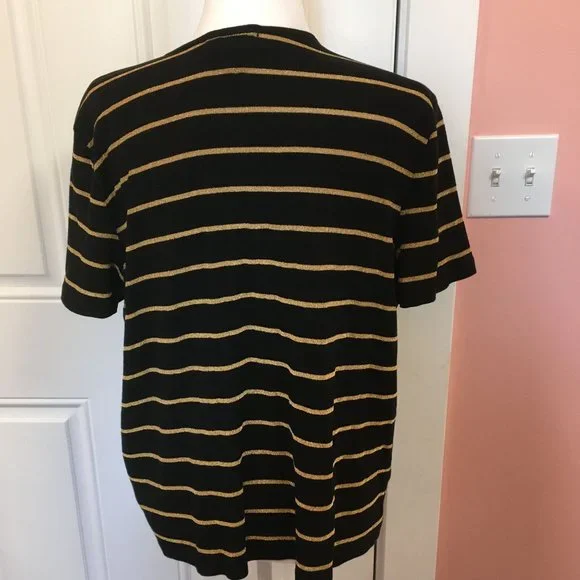 Lauren by Ralph Lauren Short Sleeve Knit Top - Black w/Gold Stripes - XL - Picture 2 of 5